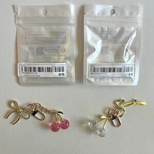 CHOOSE ONE: Pink or Clear Cherry Glitter Key Chain - Bag Charm, Gold Hardware